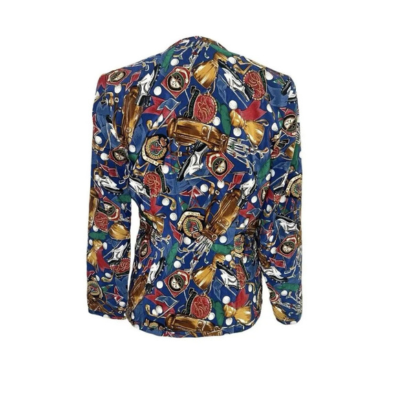 Vtg Women Golf All Over Print Top Topper Silky Elegant Button Front Country Club - Picture 6 of 11